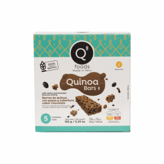 Caja de Quinoa Bars (5 unidades) Sabor: Maní y Chocolate / Pasas con Chocolate / Chocolate y Arándanos