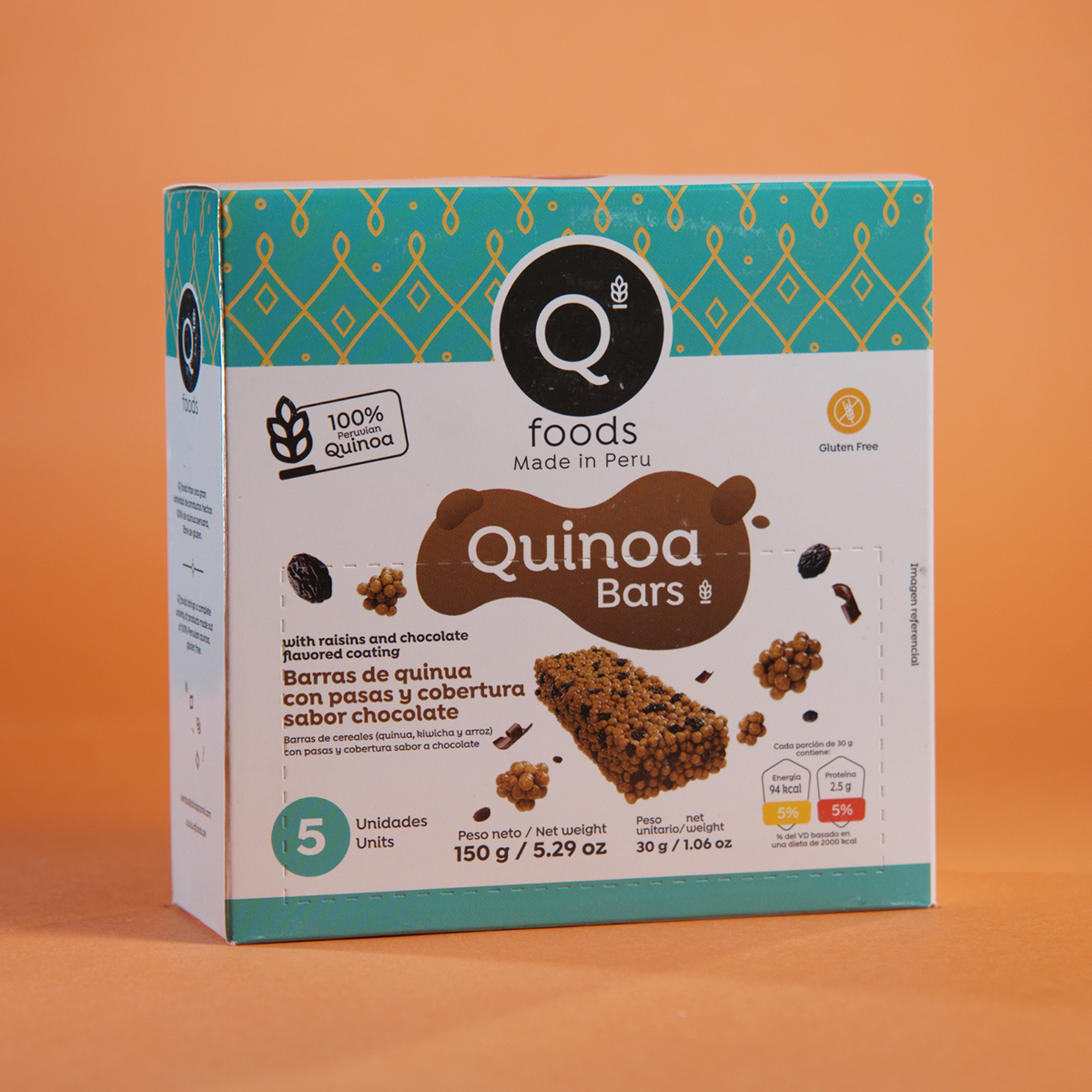 Barra de quinua sabor pasas con chocolate x 30gr (cjx5)
