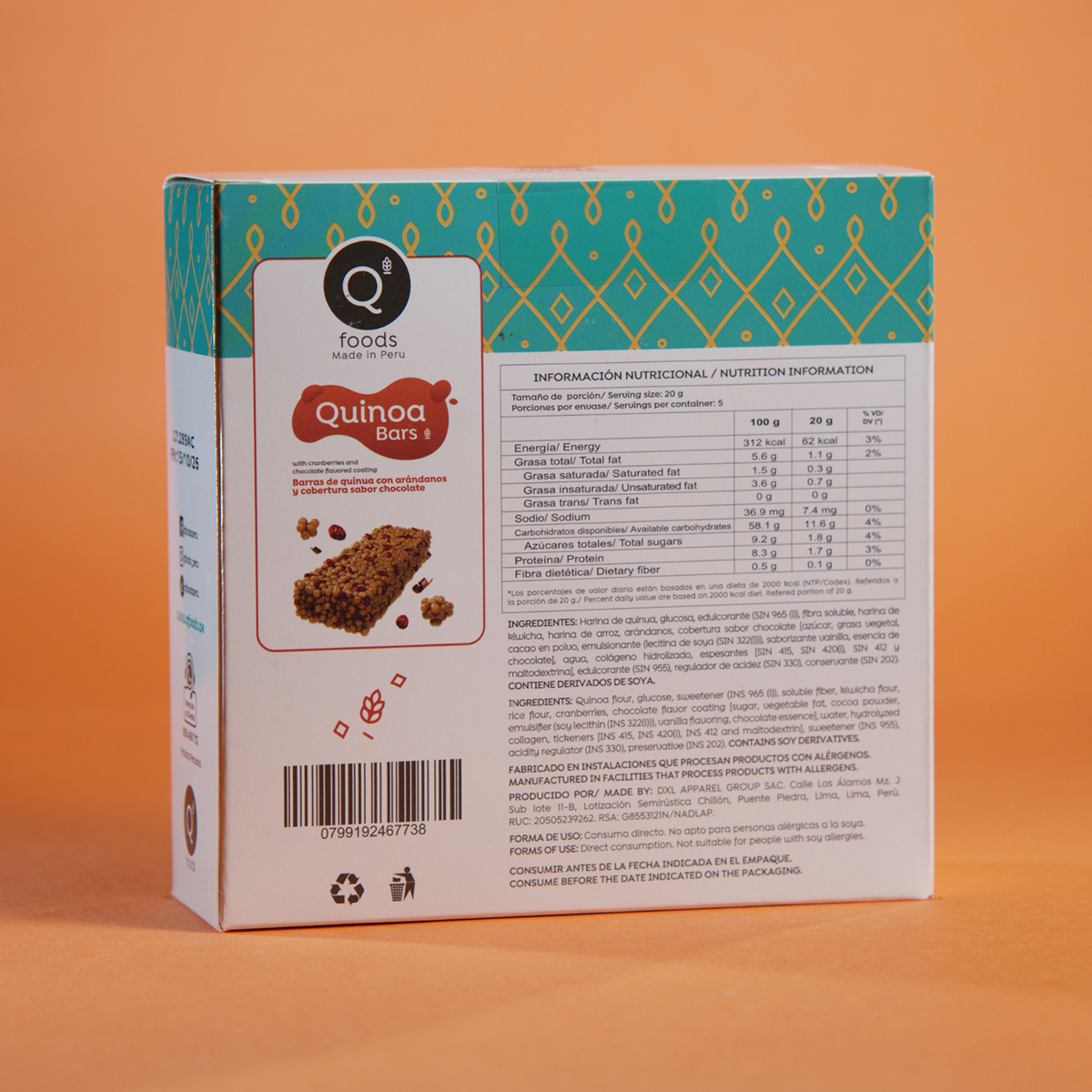 Barra de quinua sabor arandanos con chocolate x 20gr (cjx5) - Image 2
