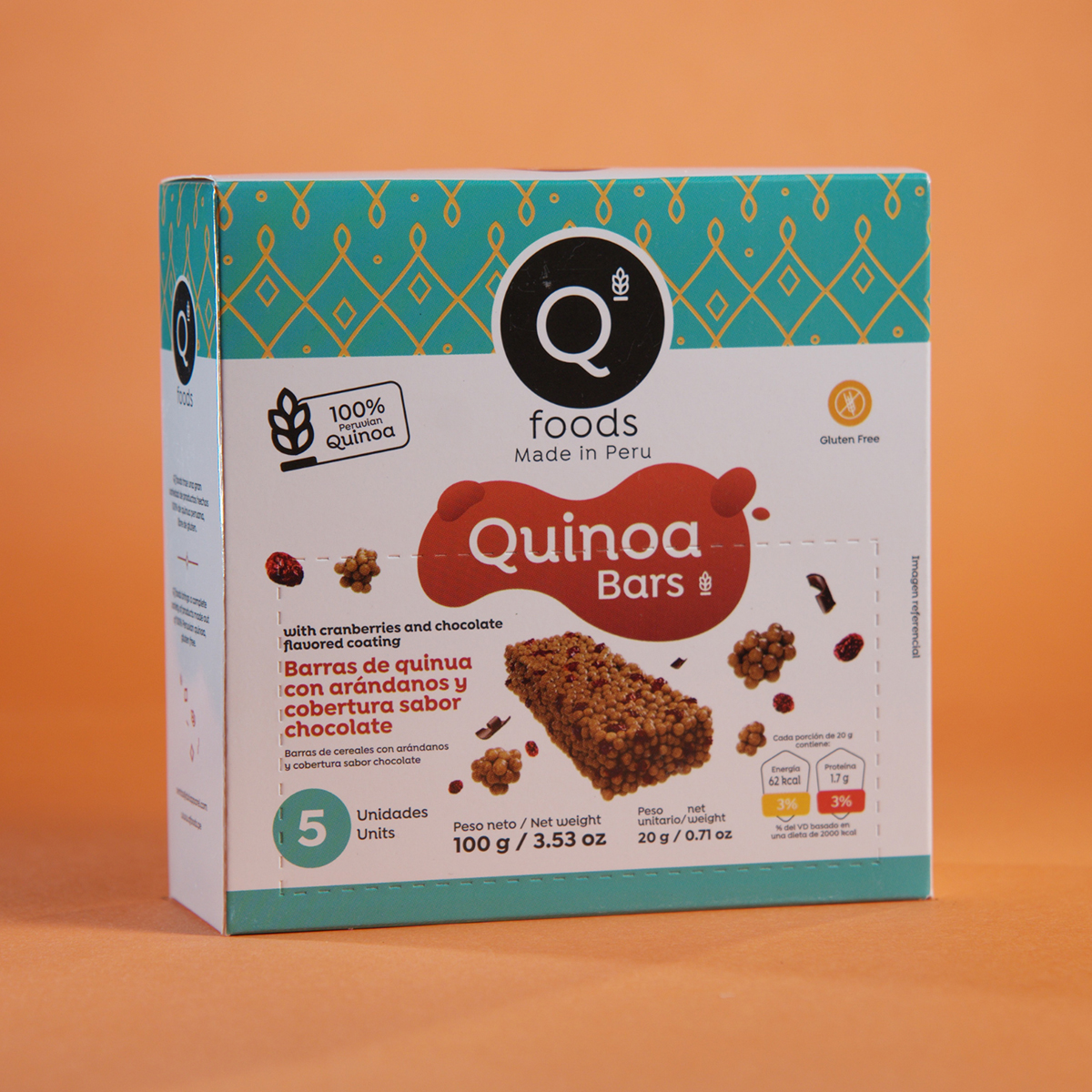 Barra de quinua sabor arandanos con chocolate x 20gr (cjx5)